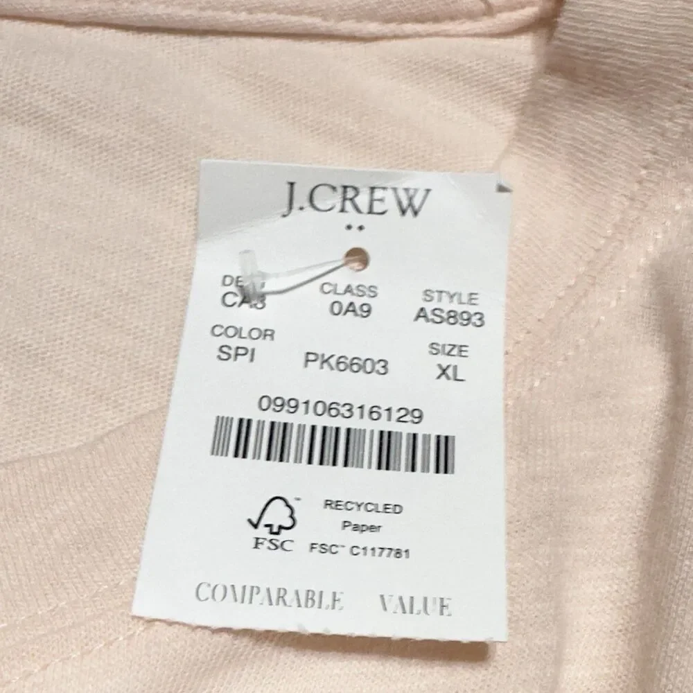 J.Crew Girlfriend Tee Shirt Womens XL Light Pink  Crew Neck Long Sleeve Top NWT